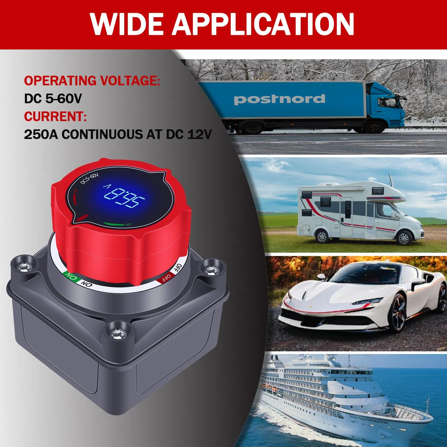 Car Battery Switch, Battery Power Cutting, Main Switch Disconnect, Isolator with Protruding Ear Room, Car on/off Kit - Image 5