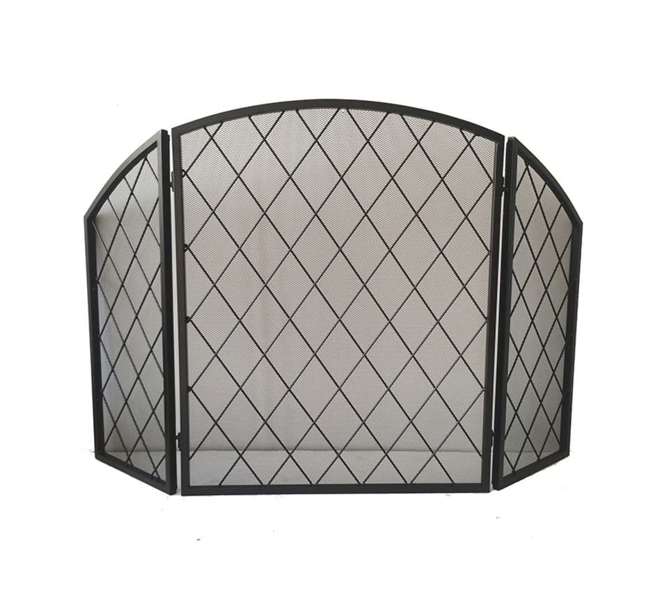 Classic Indoor Wrought Iron Metal Mesh Decorative Hand Forged Fireplace Screen Custom Fireplace Screen 3-Panel Folding - Image 2