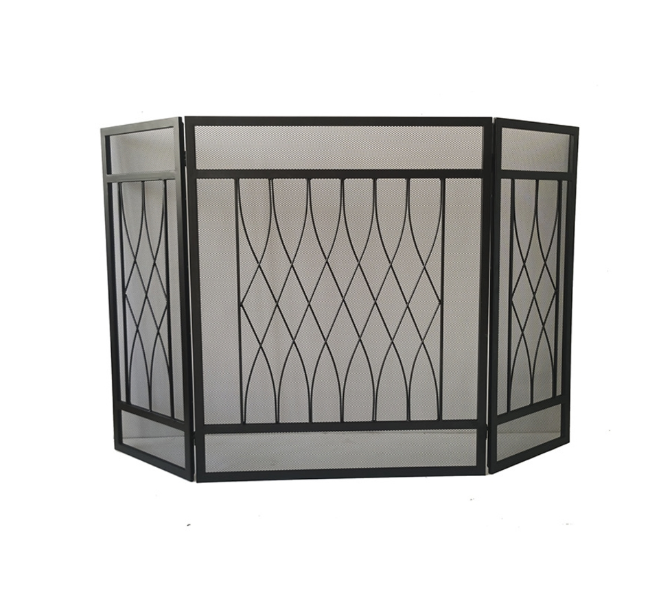Classic Indoor Wrought Iron Metal Mesh Decorative Hand Forged Fireplace Screen Custom Fireplace Screen 3-Panel Folding - Image 3
