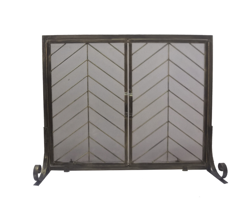 Classic Indoor Wrought Iron Metal Mesh Decorative Hand Forged Fireplace Screen Custom Fireplace Screen 3-Panel Folding - Image 4