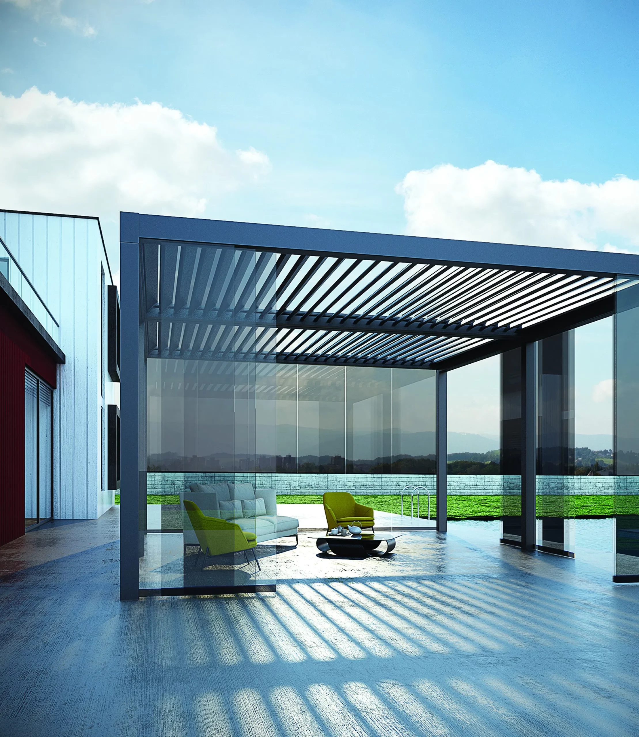 Customized Adjustable Outdoor Gazebo Waterproof Louvered Roof Motorized Bioclimatic Aluminum Pergola Sun Shade Terrace Roof