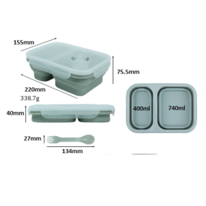 Outdoor Picnic Silicone Folding Lunch Box Microwave Heated Bento Box Rectangular Partitioned Lunch Box Portable Tableware
